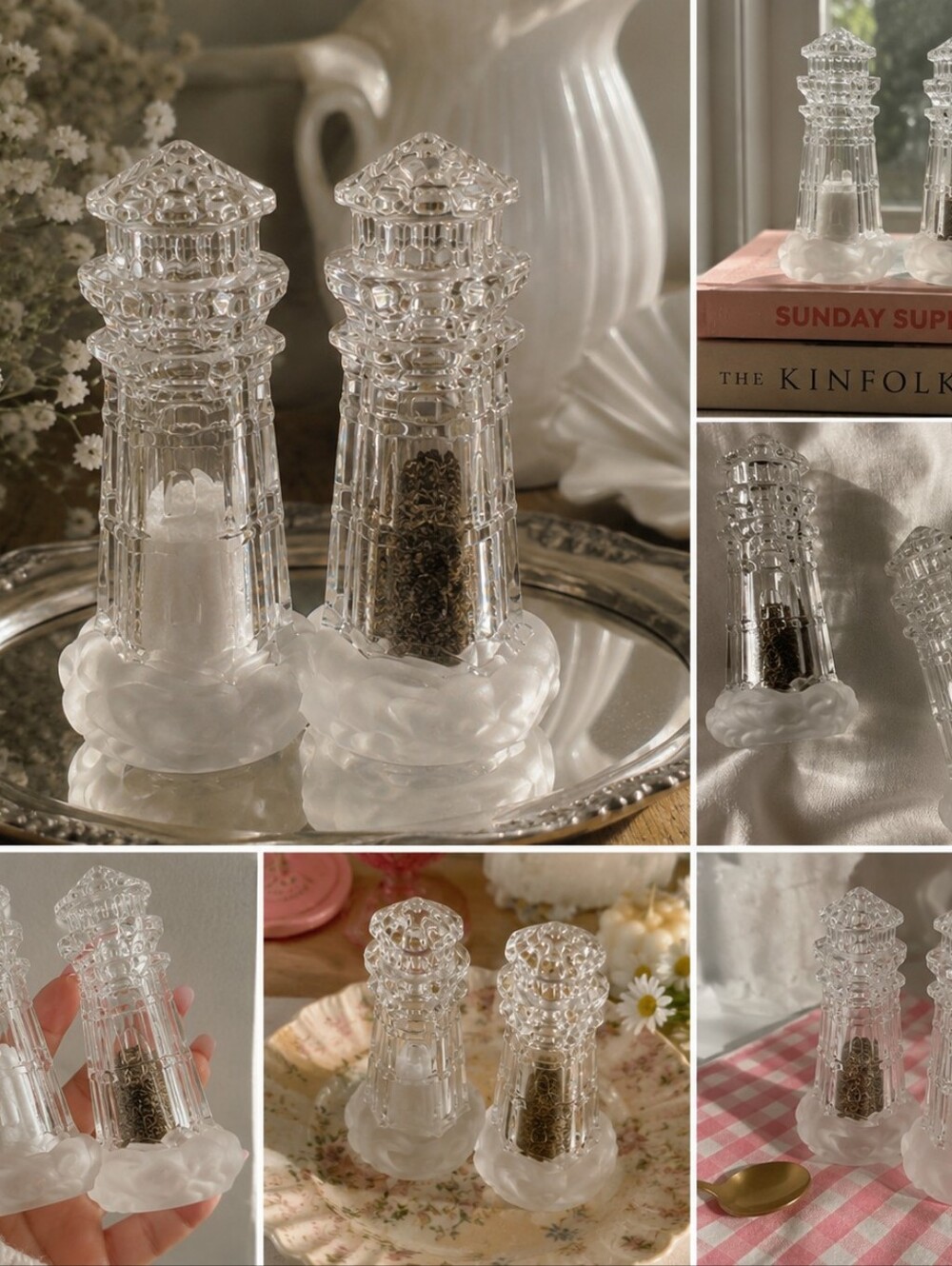 Lenox Vintage Year 2000 Full Lead Crystal Lighthouse Salt & Pepper Shakers
